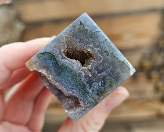 Druzy Moss Agate Cube *B