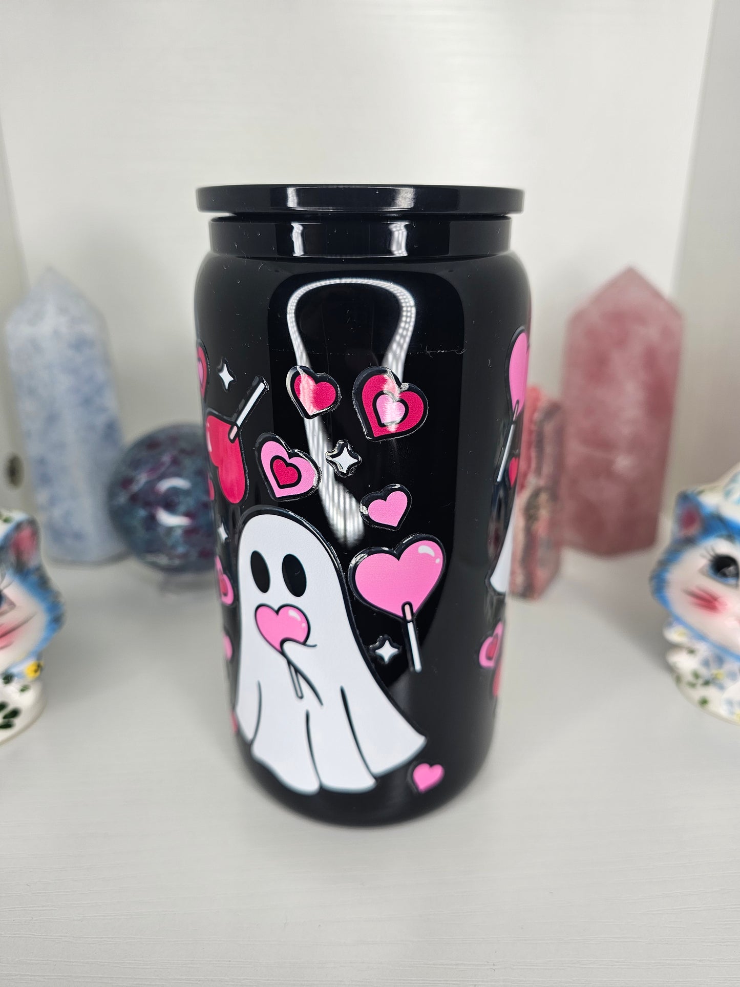 16oz Ghoul Love Black Glass Cup