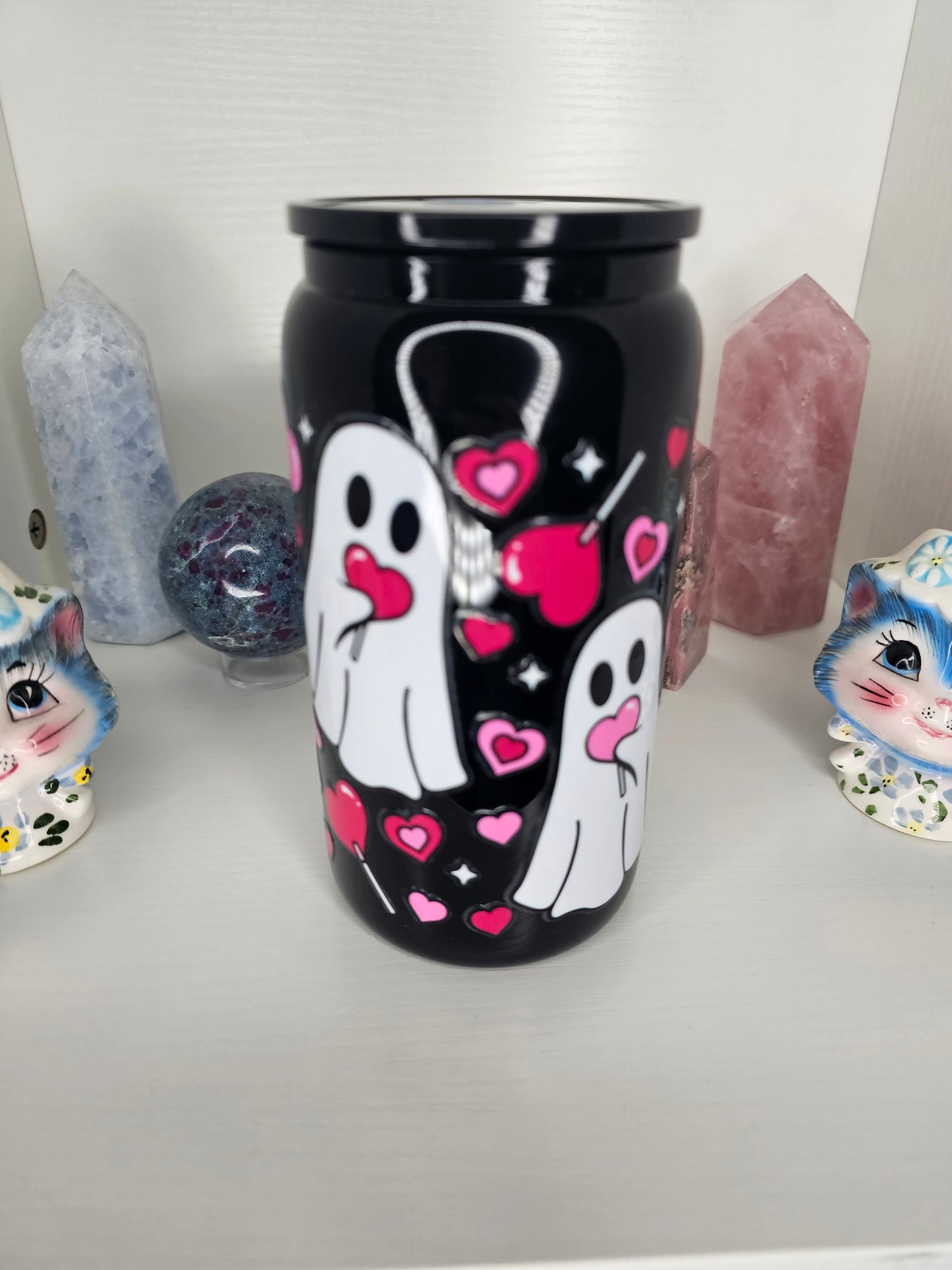 16oz Ghoul Love Black Glass Cup