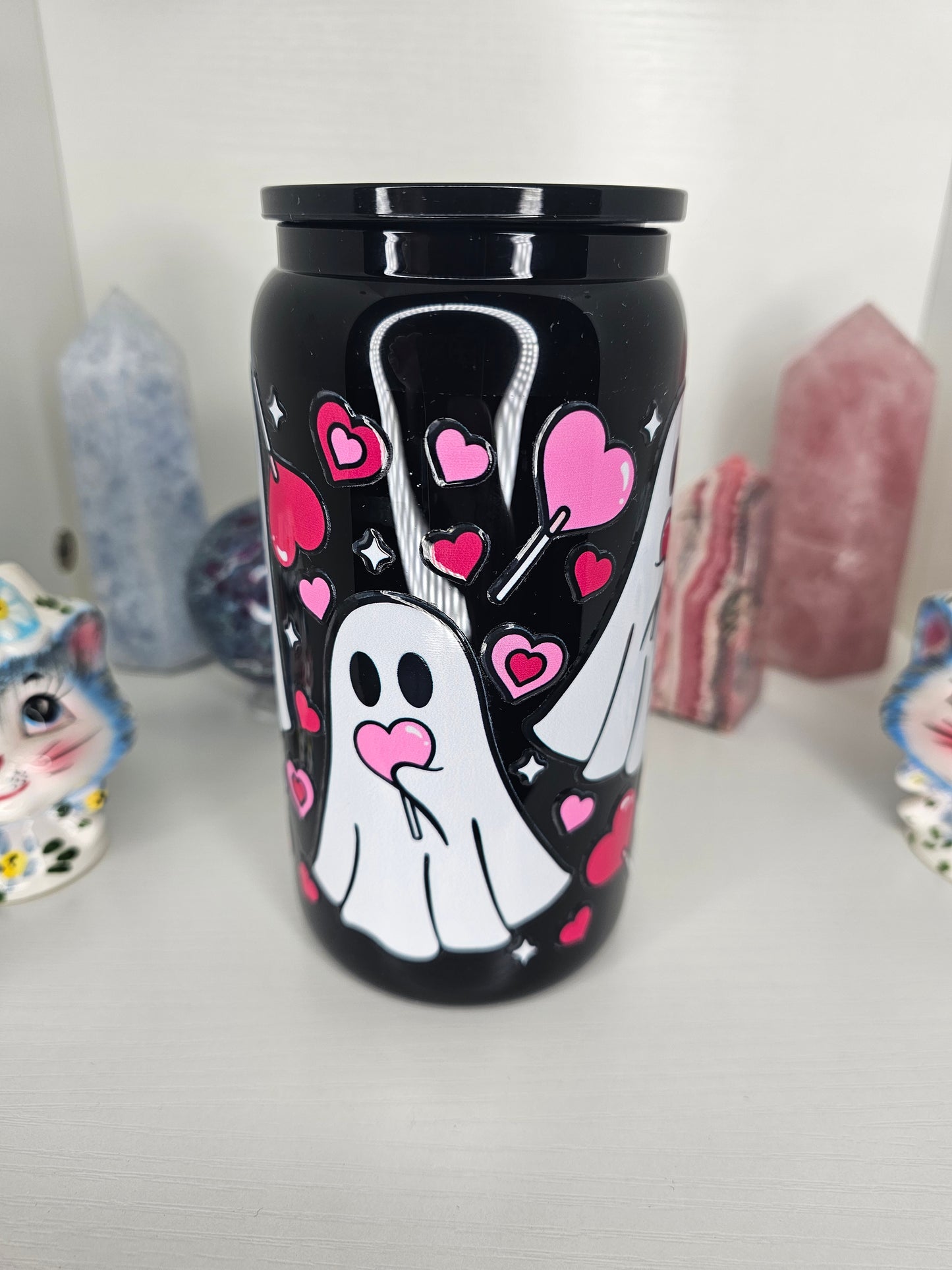 16oz Ghoul Love Black Glass Cup