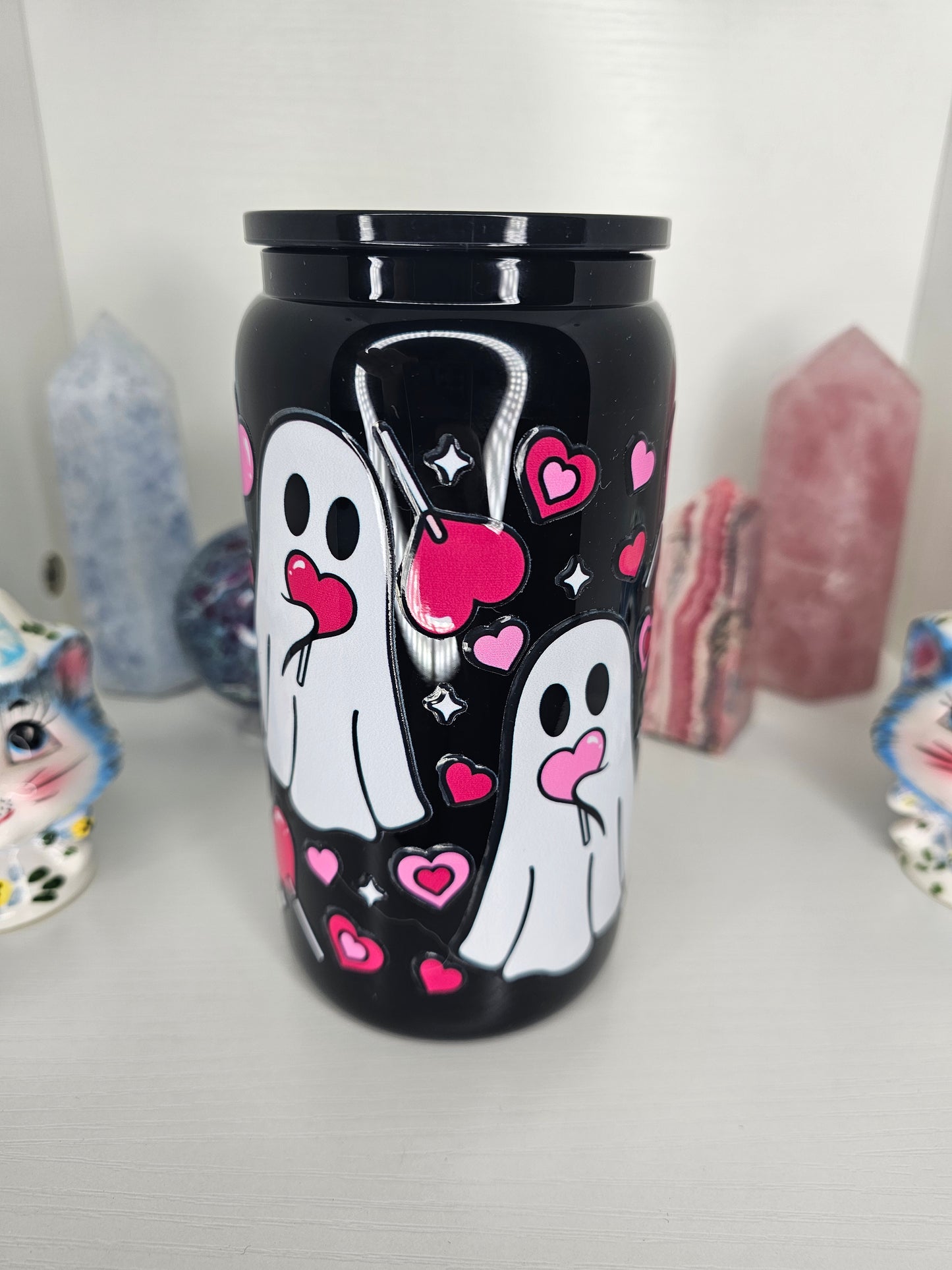 16oz Ghoul Love Black Glass Cup